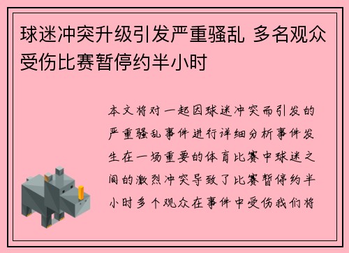 球迷冲突升级引发严重骚乱 多名观众受伤比赛暂停约半小时